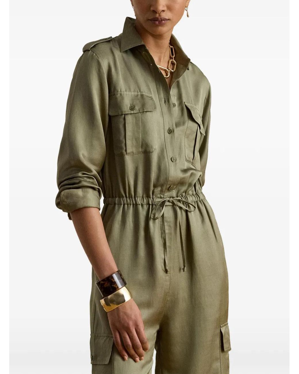 Ralph Lauren Green Combinaison À Poches Cargo En Shantung