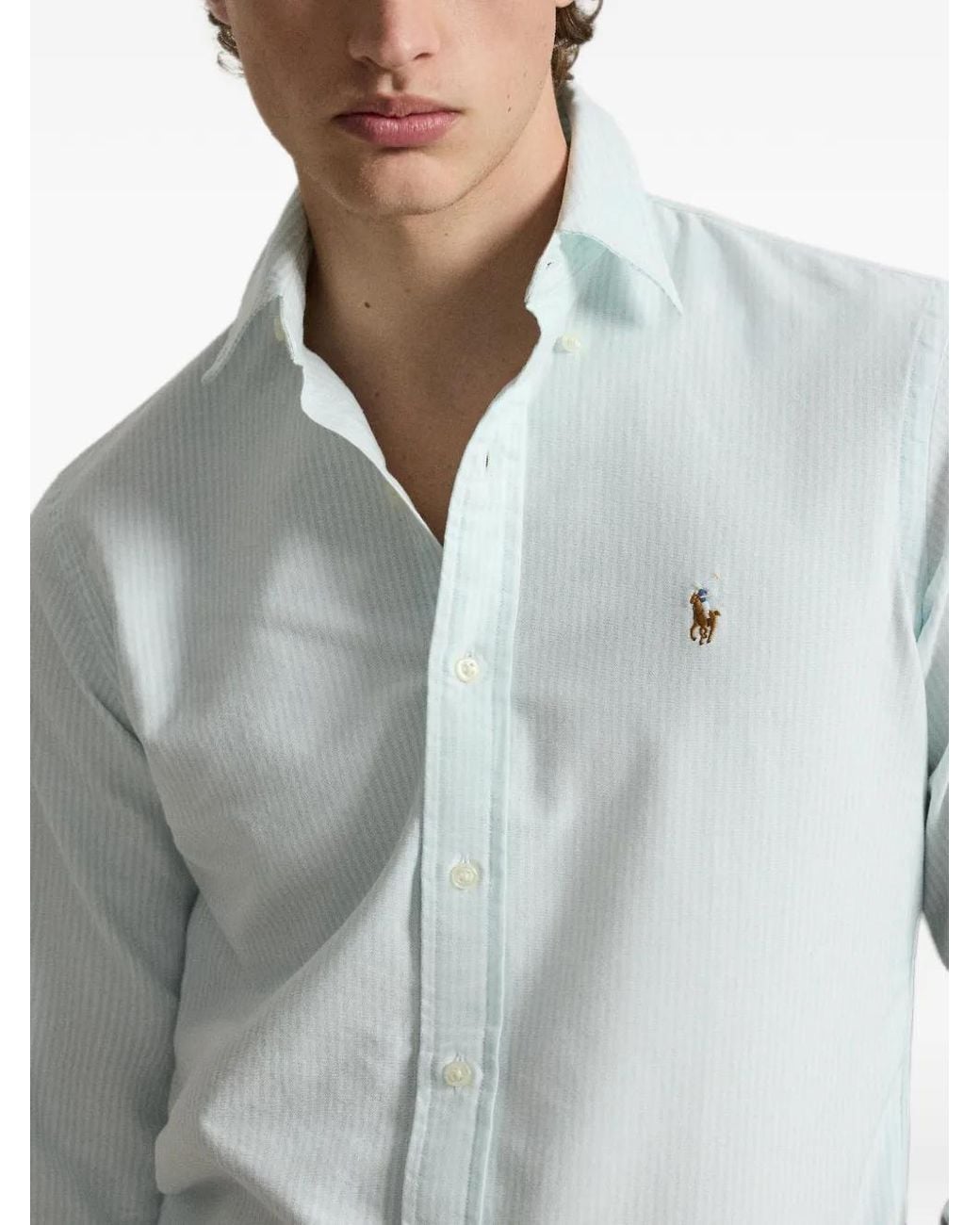 Polo Ralph Lauren Blue Custom Fit Striped Oxford Shirt for men