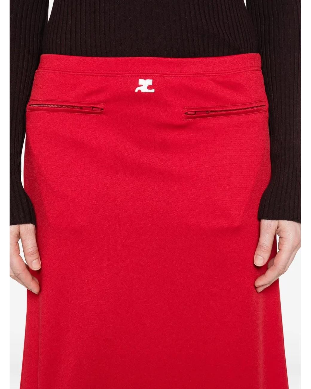 Courreges Red Zip-Pocket Skirt