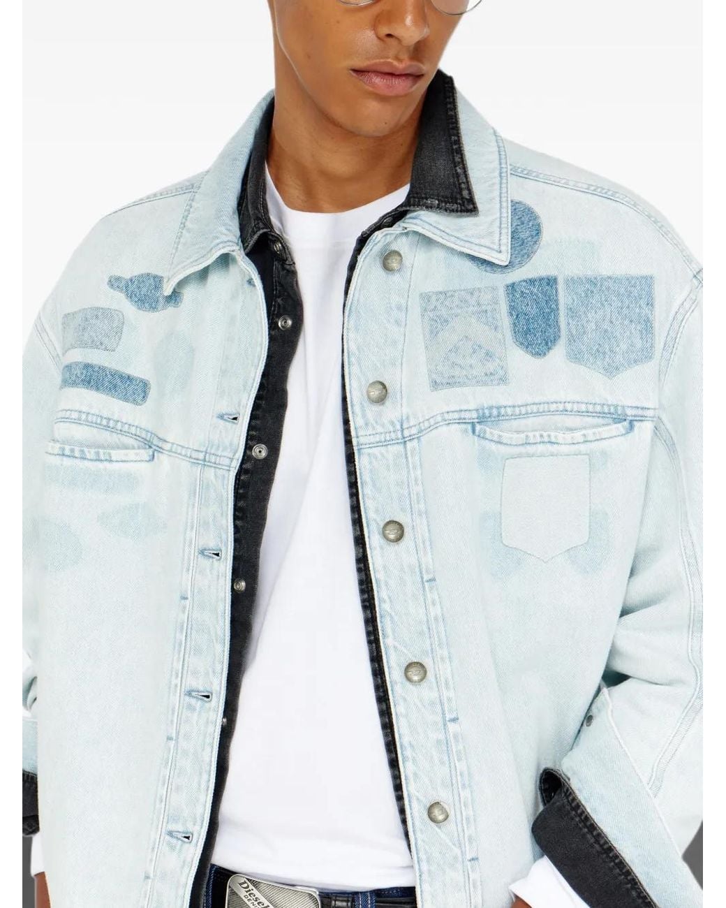 DIESEL Blue Denim Overshirt With Patch Effects