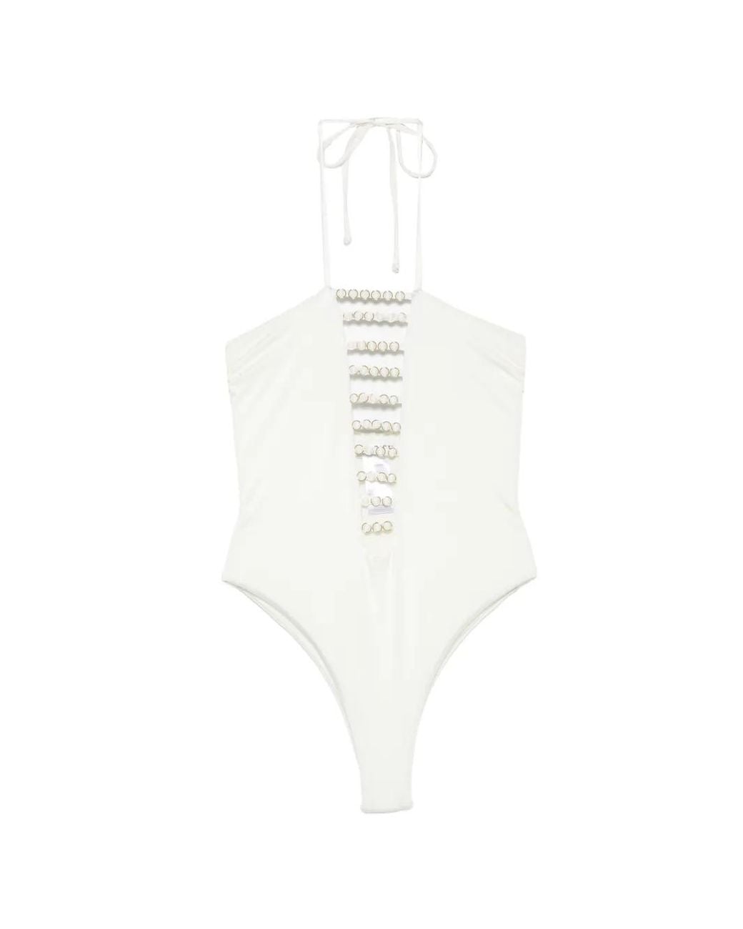 Mazzei White Ring-Embellished Swimsuit