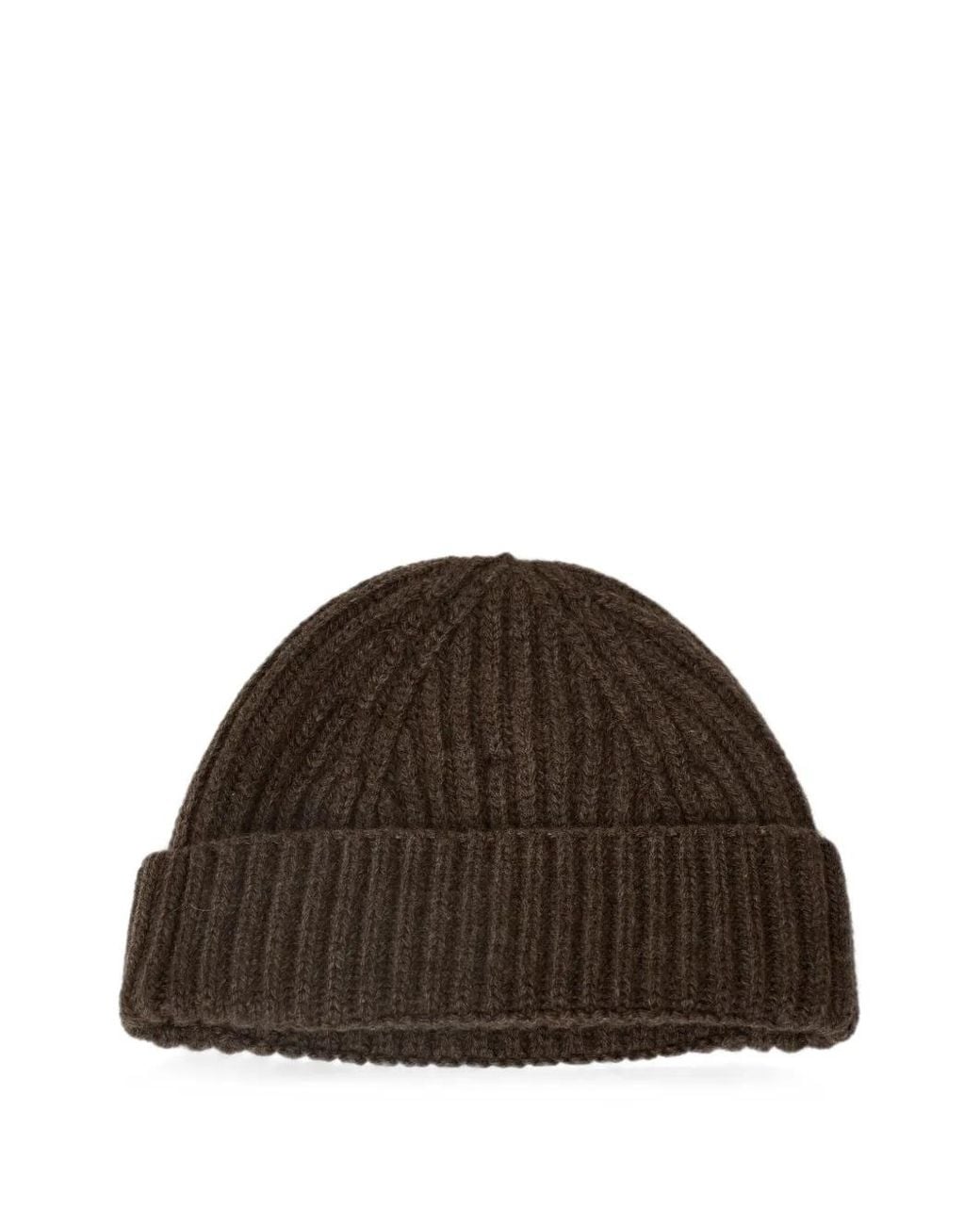 Aragona Brown Ribbed-Knit Beanie Hat