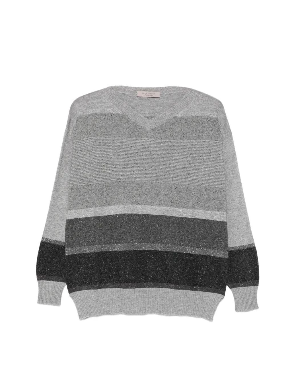 D.exterior Gray Metallic Striped Sweater