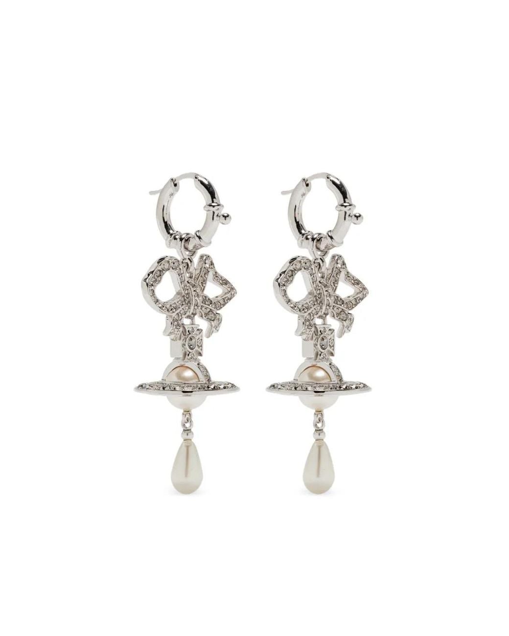 Vivienne Westwood White Rigoberta Bow-Crystal Pearl Earrings