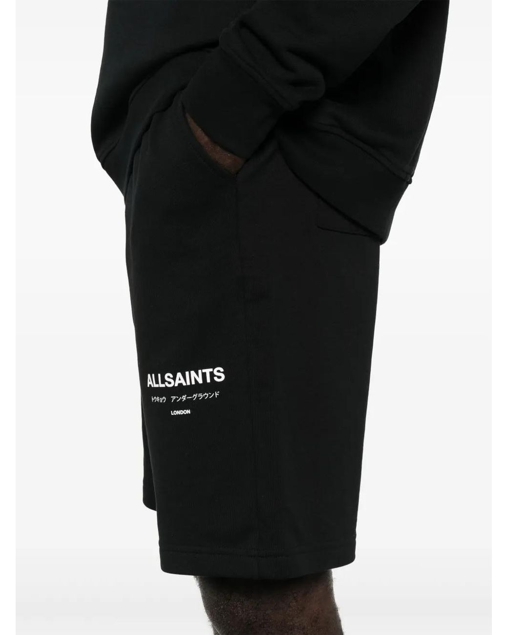 AllSaints Black Undergound Cotton Track Shorts for men