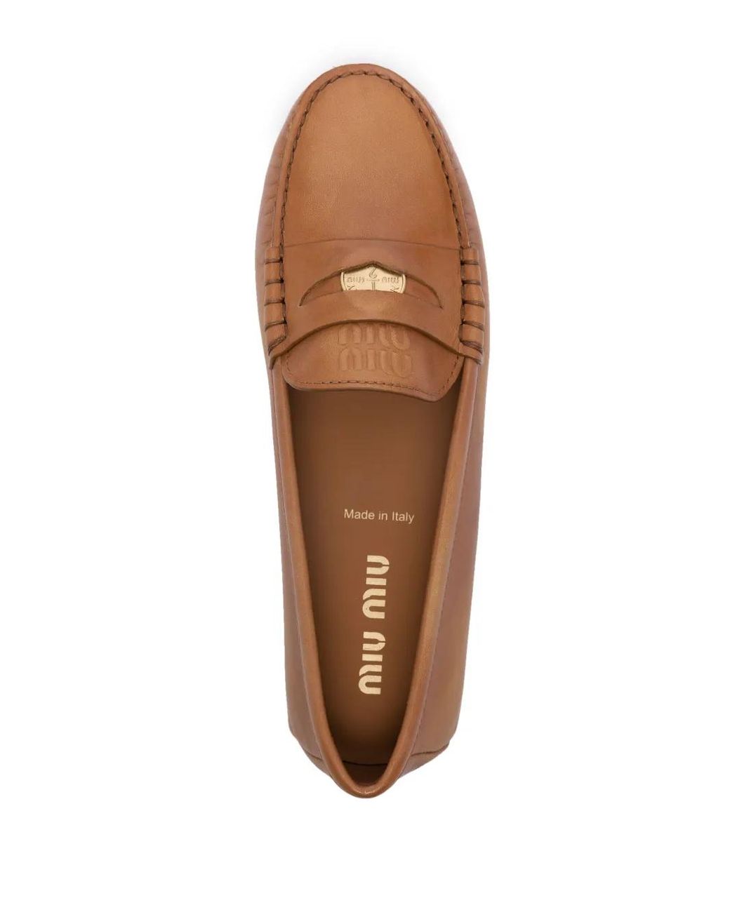 Miu Miu Brown Coin-Detail Leather Loafers