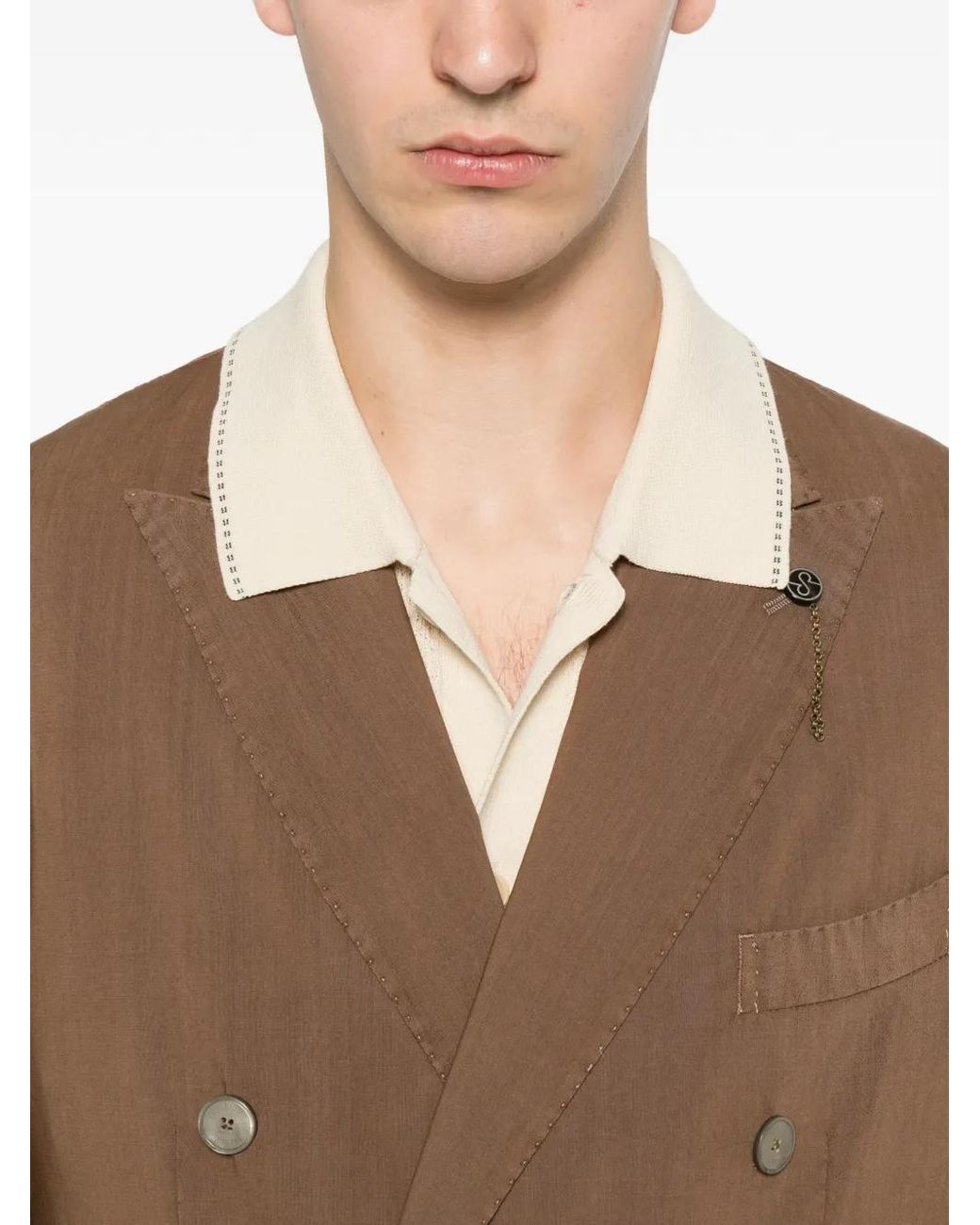 Santaniello Brown Double-Breasted Peak-Lapels Suit for men