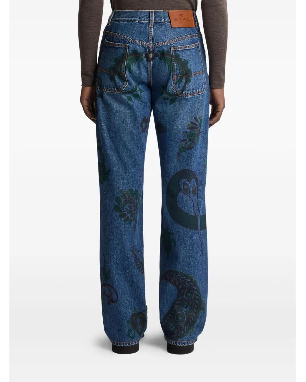 Etro Blue Paisley Print Jeans for men