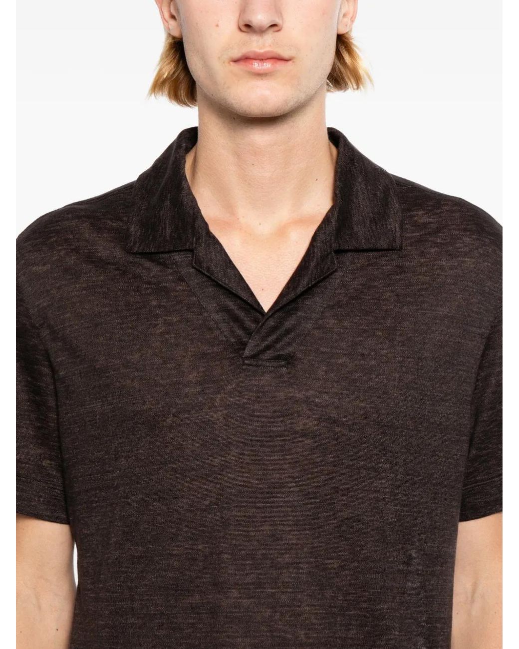 Zegna Black Oasi Lino Polo-Collar T-Shirt for men