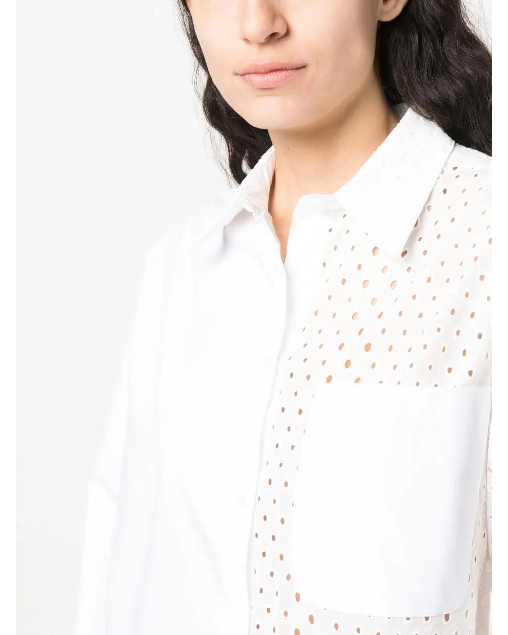 KENZO White Broderie Anglaise-Panelled Shirt
