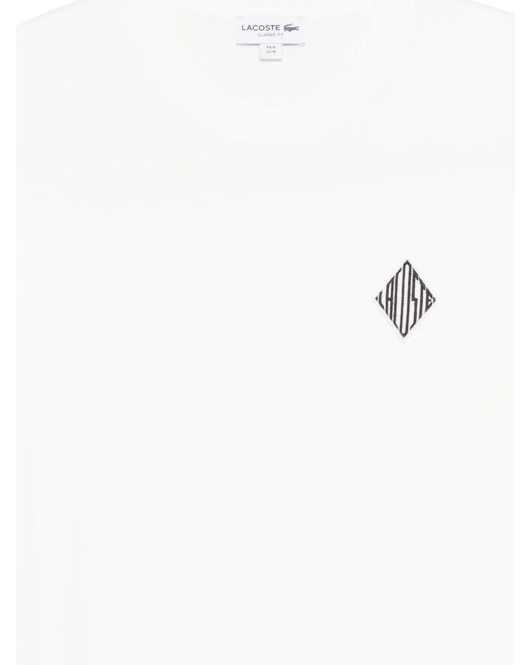 Lacoste White Classic Fit Heavy Badge Accent T-Shirt for men