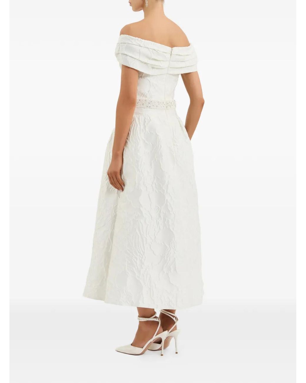 Rebecca Vallance White Winslet Off-Shoulder Midi Dress