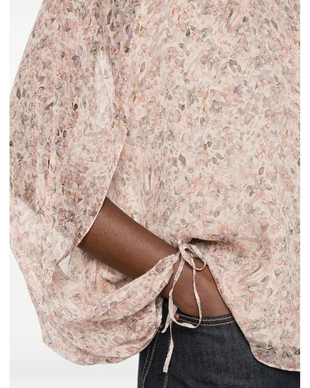Kristina Ti White Blouse Fleurie À Poignets Noués