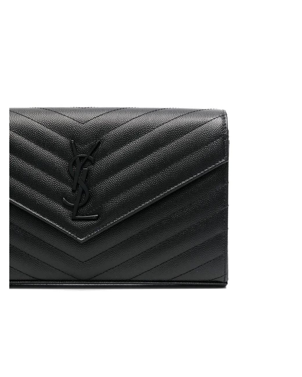 Saint Laurent Black Cassandre Leather Wallet On Chain