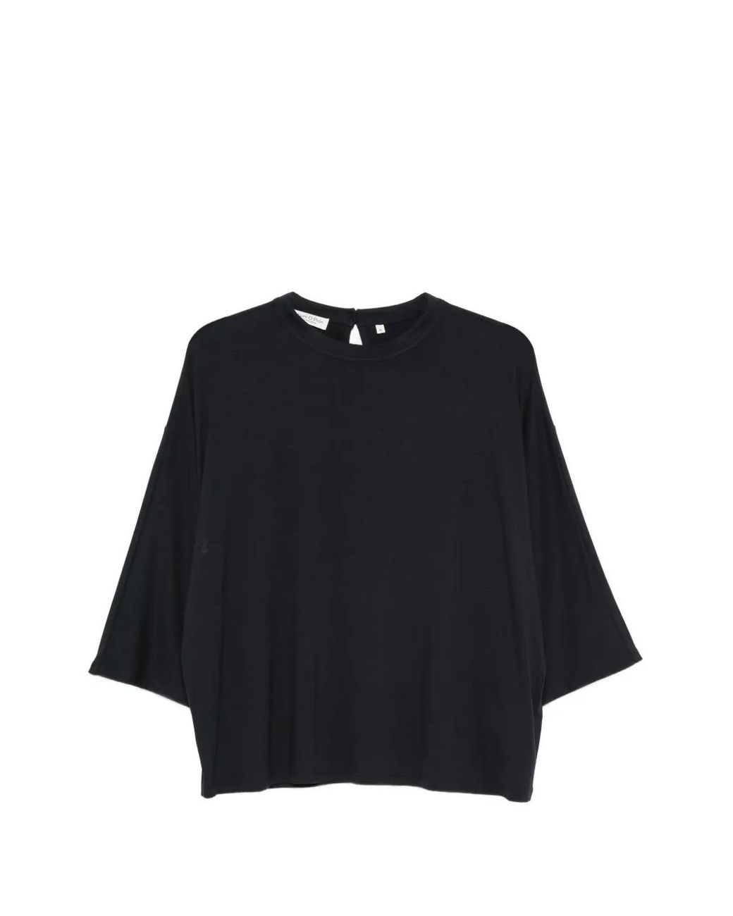 Marc O' Polo Black Keyhole-Detail Wide-Sleeve T-Shirt