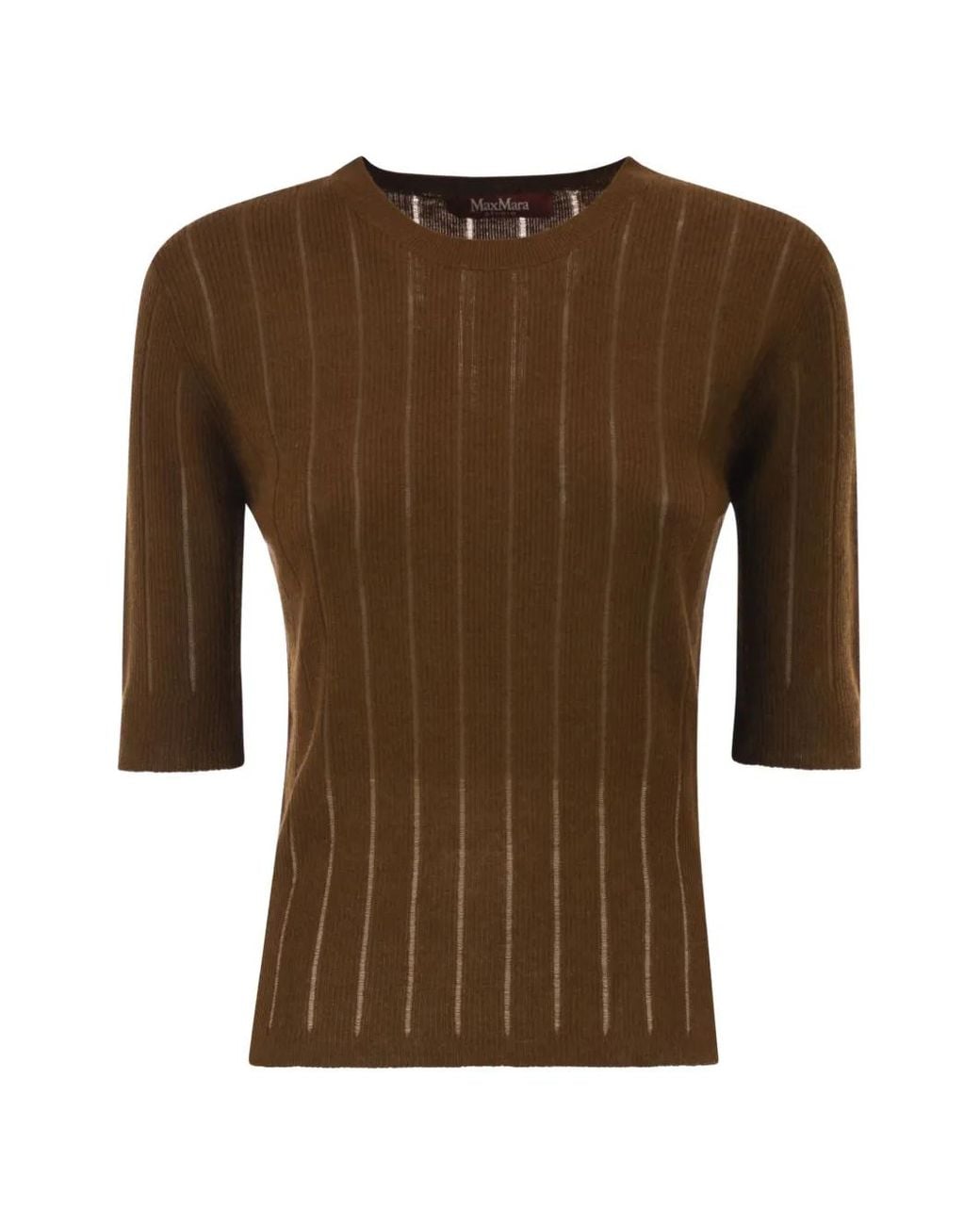 Max Mara Brown Ribbed-Knit Silk-Blend Top
