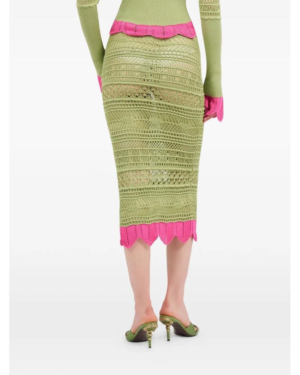 Roberto Cavalli Green Contrast-Detail Midi Skirt