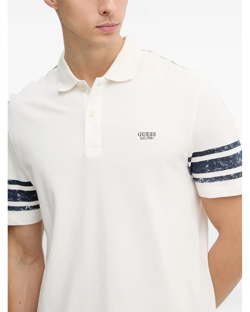 Guess White Logo-Embroidered Polo Shirt for men