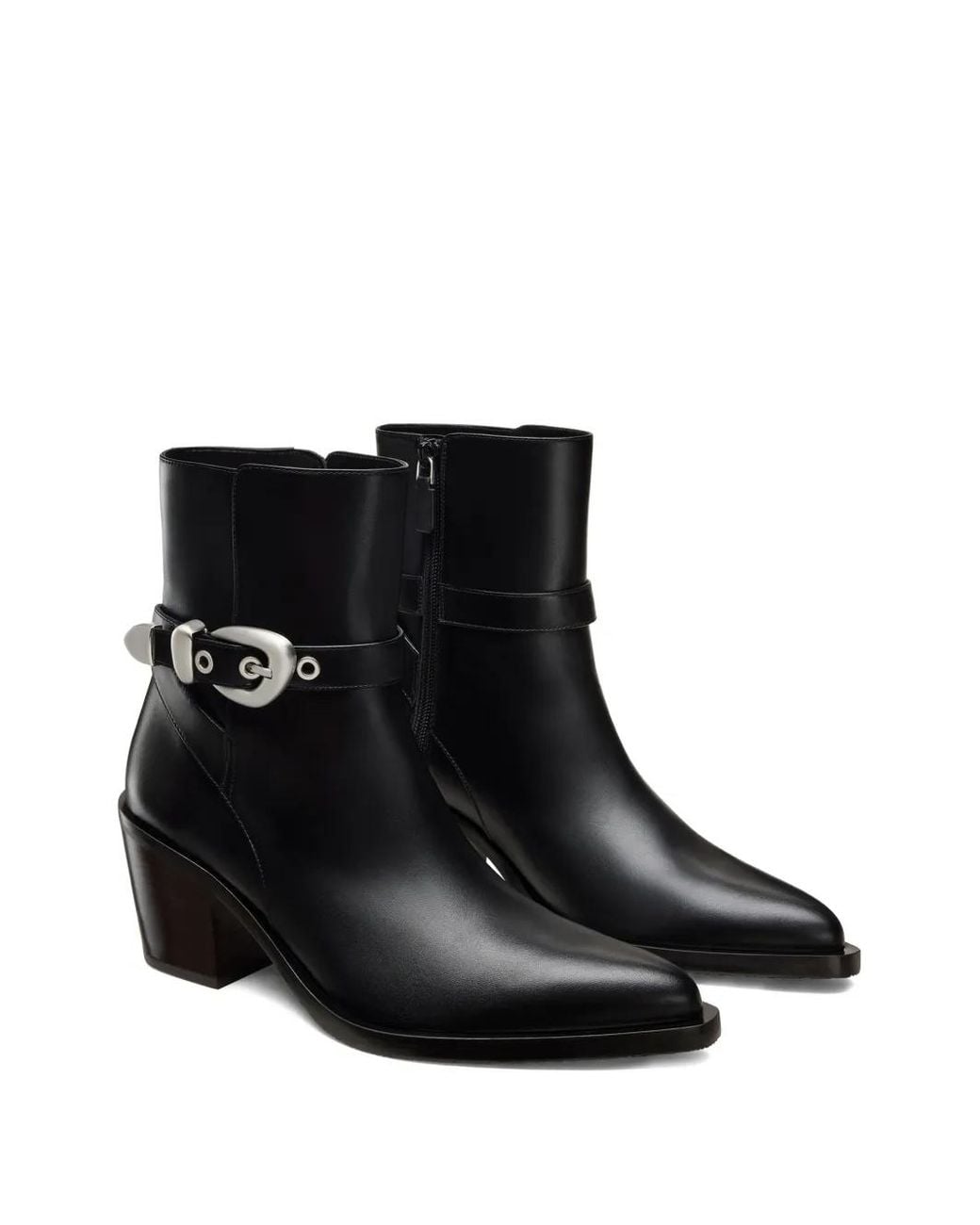 Stuart Weitzman Black Maven Buckle-Strap Pointed-Toe Boots