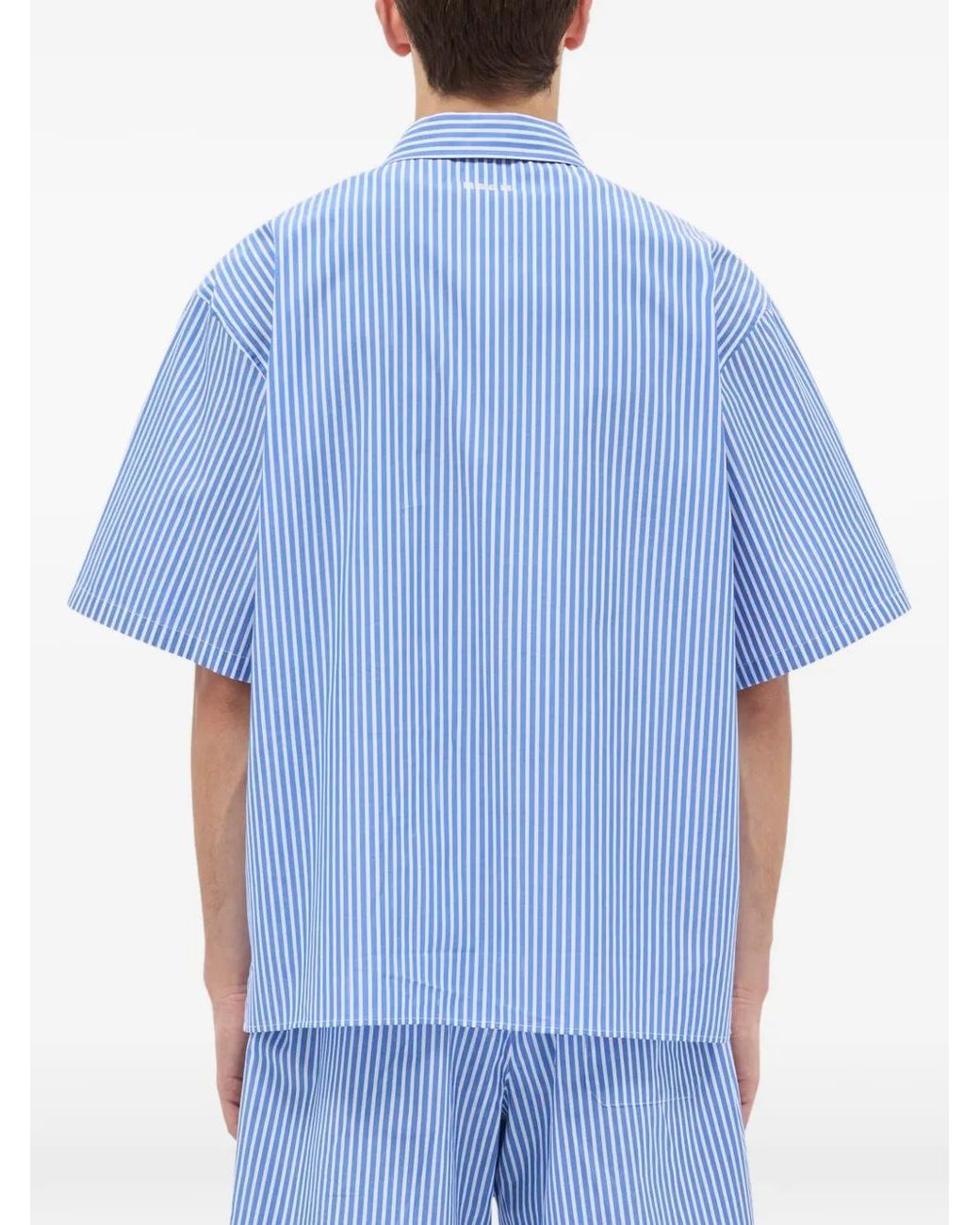 MSGM Blue Striped Short-Sleeve Shirt for men