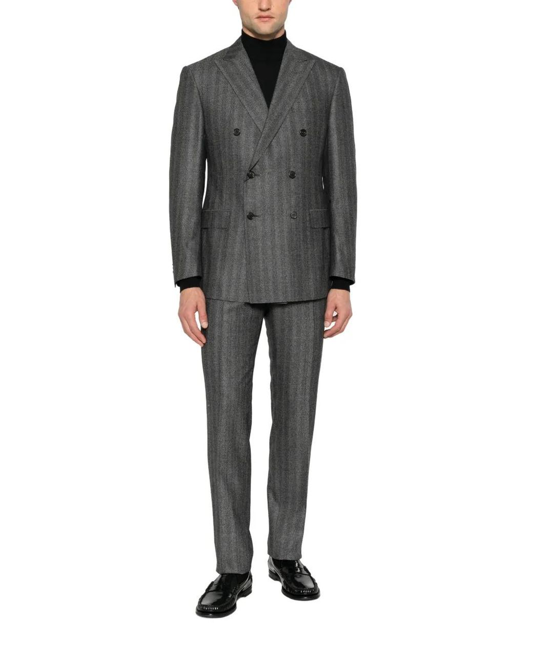 Corneliani Gray Herringbone Double-Breasted Suit for men