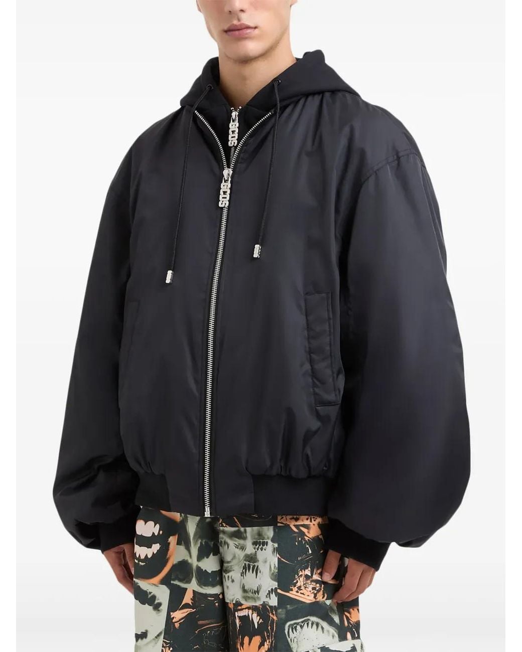 Gcds Black Bomber Jacket With Hood for men