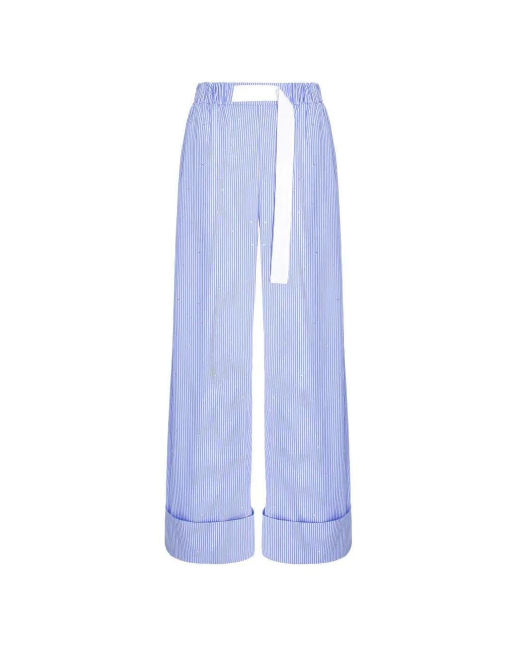 V:PM ATELIER Blue Claudia Crystal-Embellished Striped Trousers