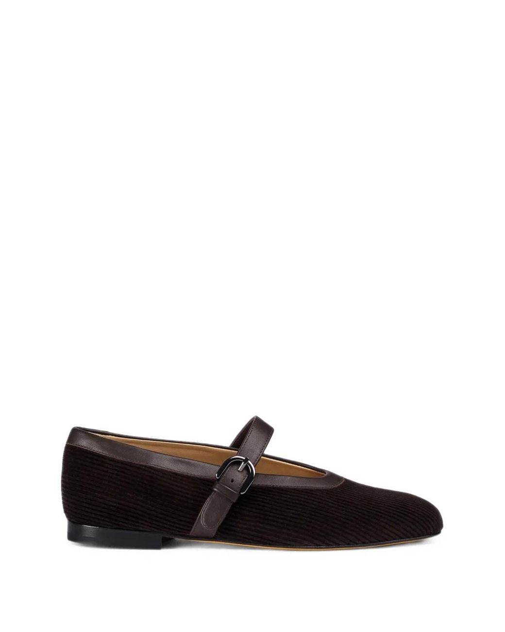 Doucal's Black Buckle-Strap Ribbed Ballet Flats
