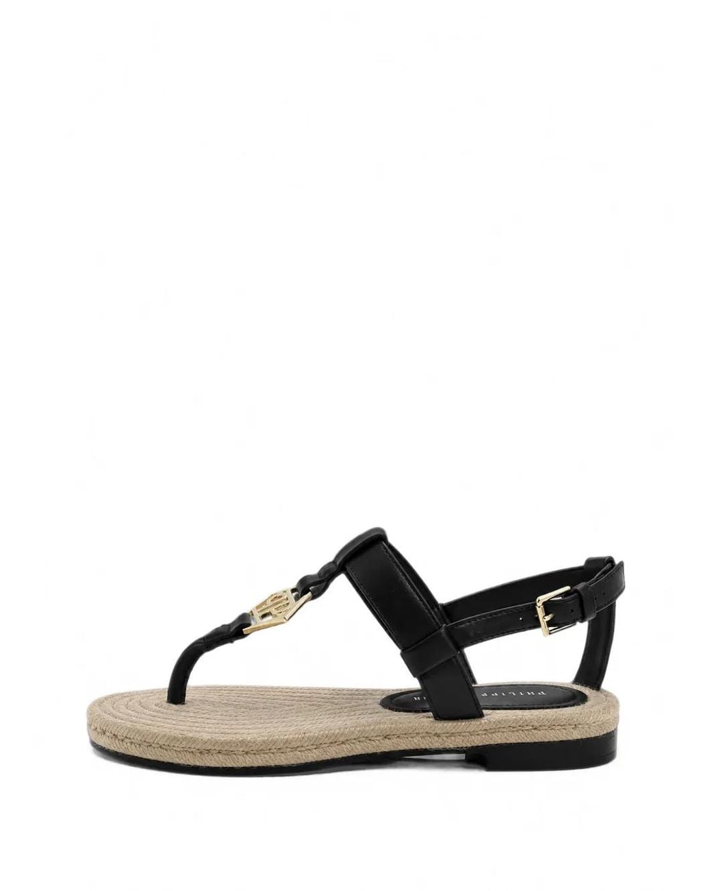 Philipp Plein Black Sandales En Cuir Nappa À Bride En Corde