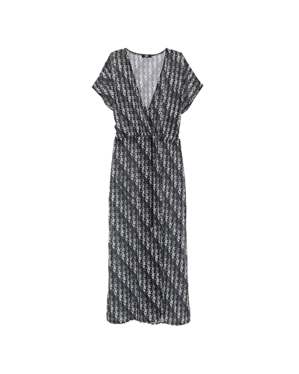 Karl Lagerfeld Gray Monogram-Print Maxi Dress
