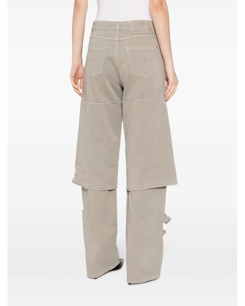 Blumarine Natural Buckle-Detailed Wide Leg Trousers