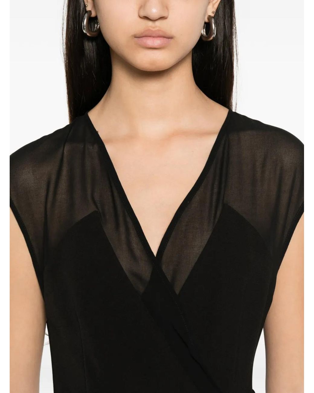 SIMONA CORSELLINI Black Sheer-Panel Belted Mini Dress