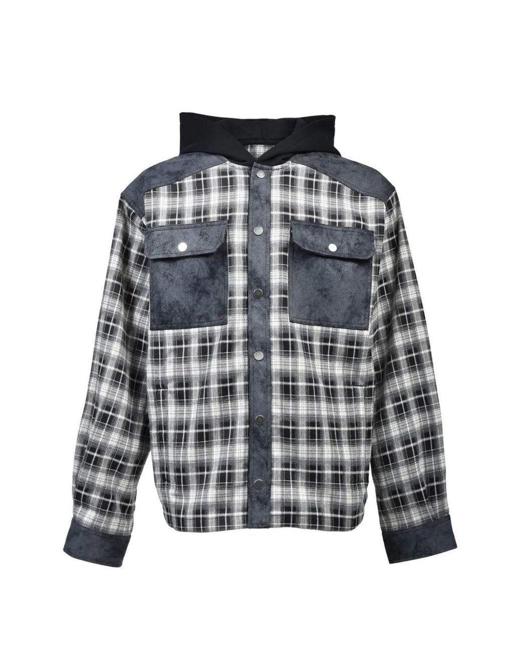 BREATH Blue Hooded Check Shirt for men