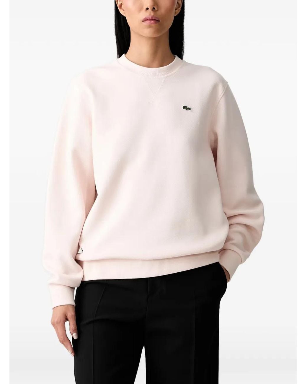 Lacoste White Logo-Patch Crew-Neck Sweatshirt