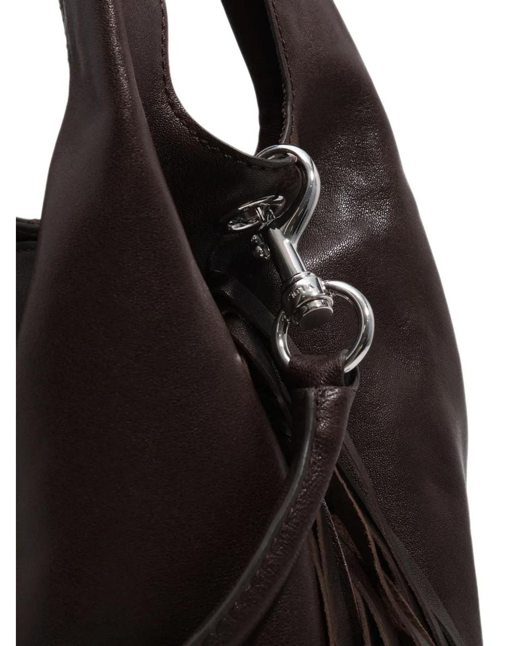 Bimba Y Lola Black Medium Coffee Leather Fringed Paper Bag
