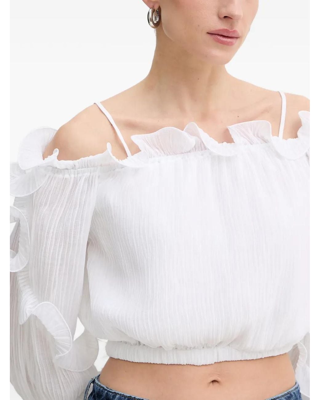 Guess White Gabriella Ruffled-Trim Blouse