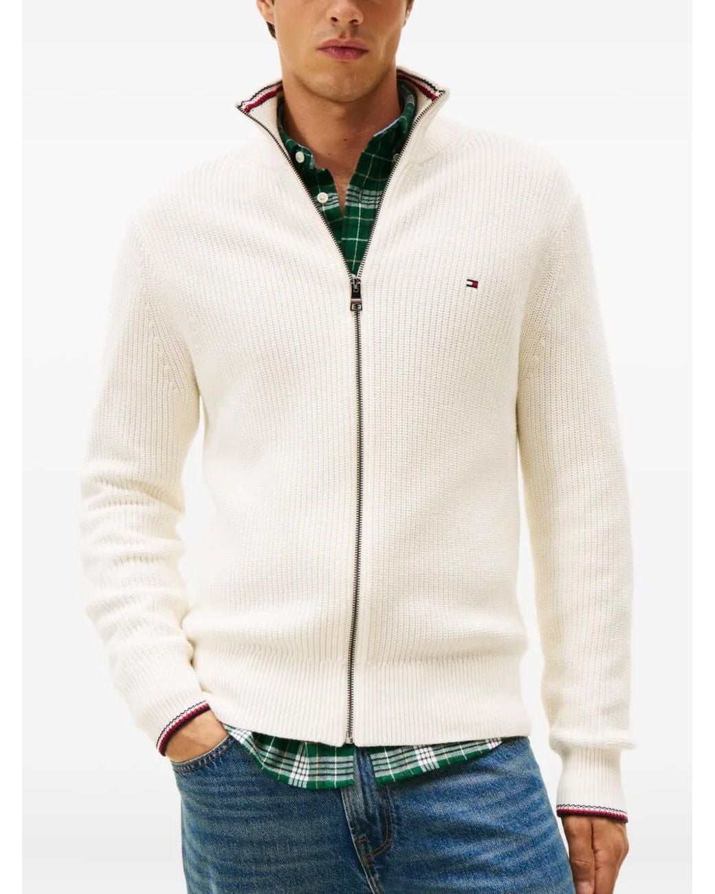 Tommy Hilfiger Natural Zip Ribbed Cardigan for men