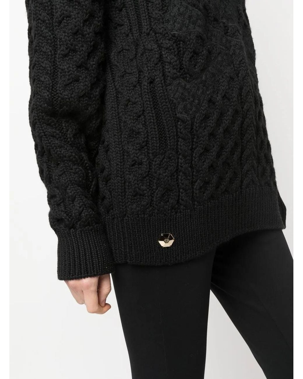 Philipp Plein Black Embossed Skull Wool Jumper