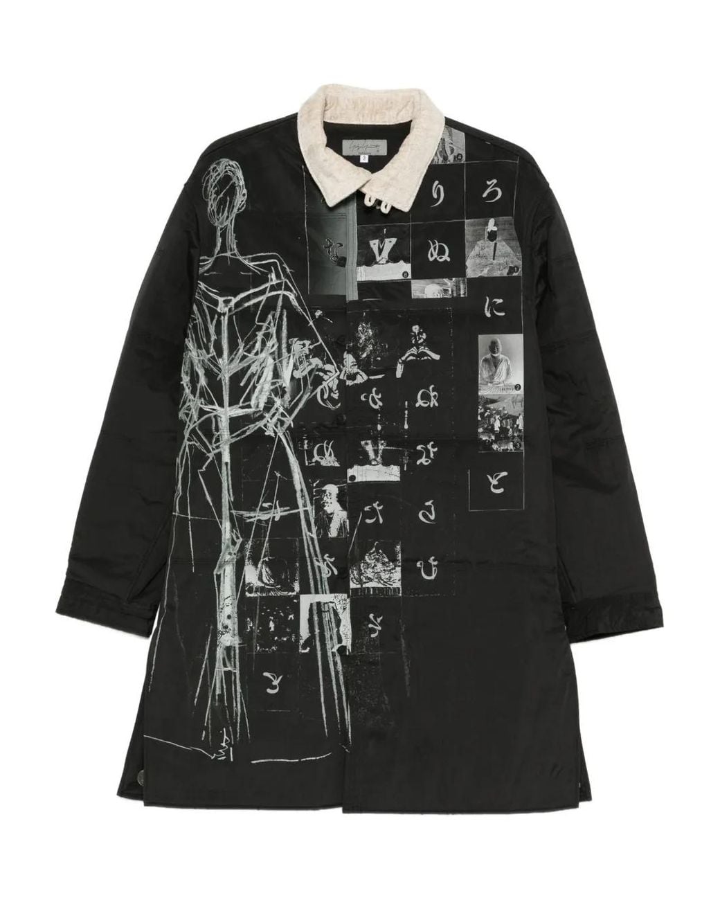 Yohji Yamamoto Black Printed Coat for men