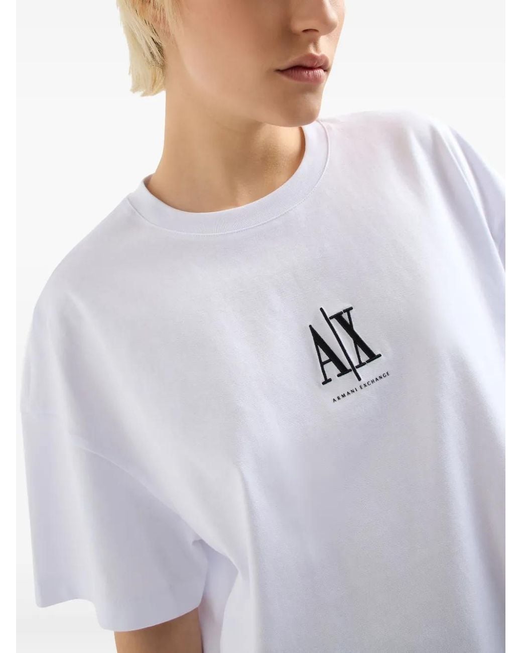 ARMANI EXCHANGE White Logo-Embroidered T-Shirt