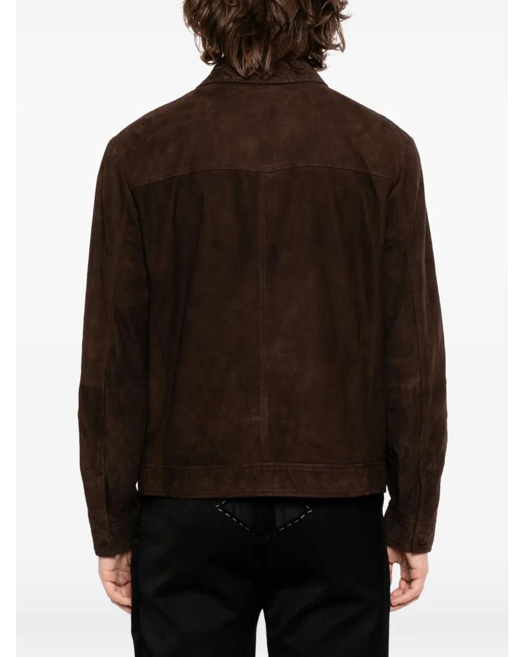 Canali Brown Zip Suede Jacket for men