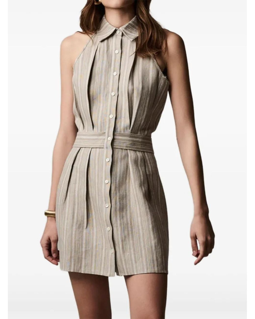 Hevron Natural Domino Striped Halterneck Dress