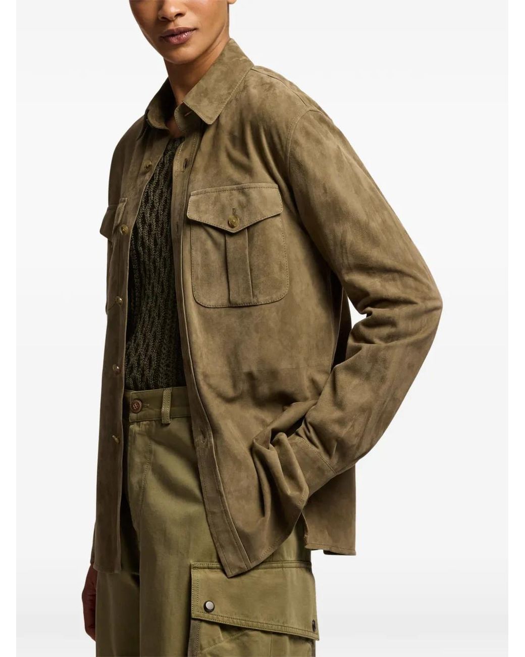 Ralph Lauren Green Landry Lamb-Suede Shirt
