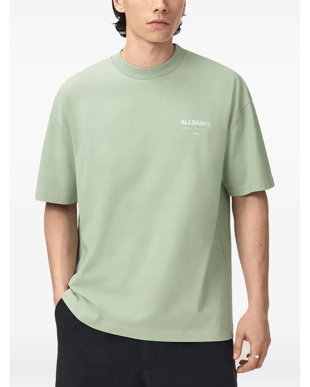 AllSaints Green Underground Logo-Print Crew-Neck T-Shirt for men
