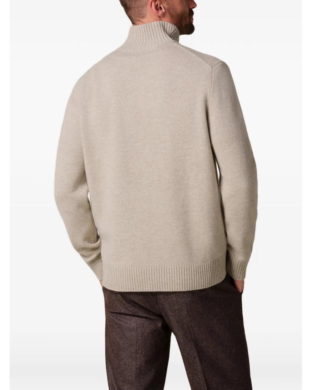 Profuomo Natural Quarter-Zip Ribbed-Trim Sweater for men