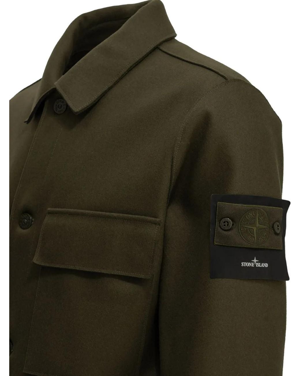 Stone Island Green Logo-Patch Button-Up Jacket for men