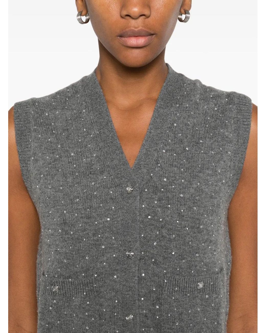 Maje Gray Rhinestone Knit Top