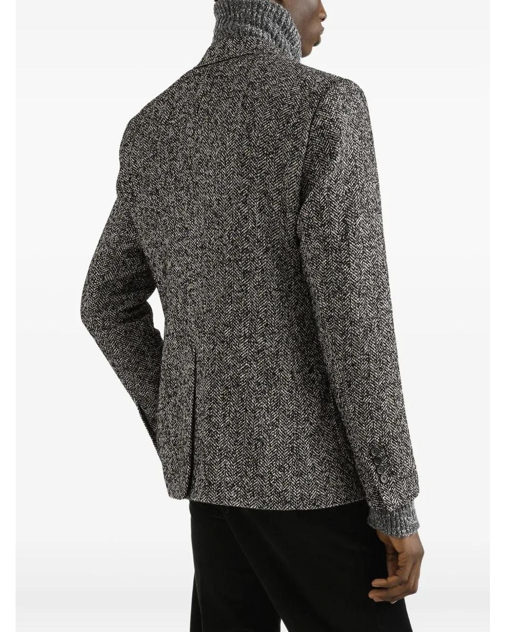 Dolce & Gabbana Gray Herringbone Double-Breasted Blazer for men