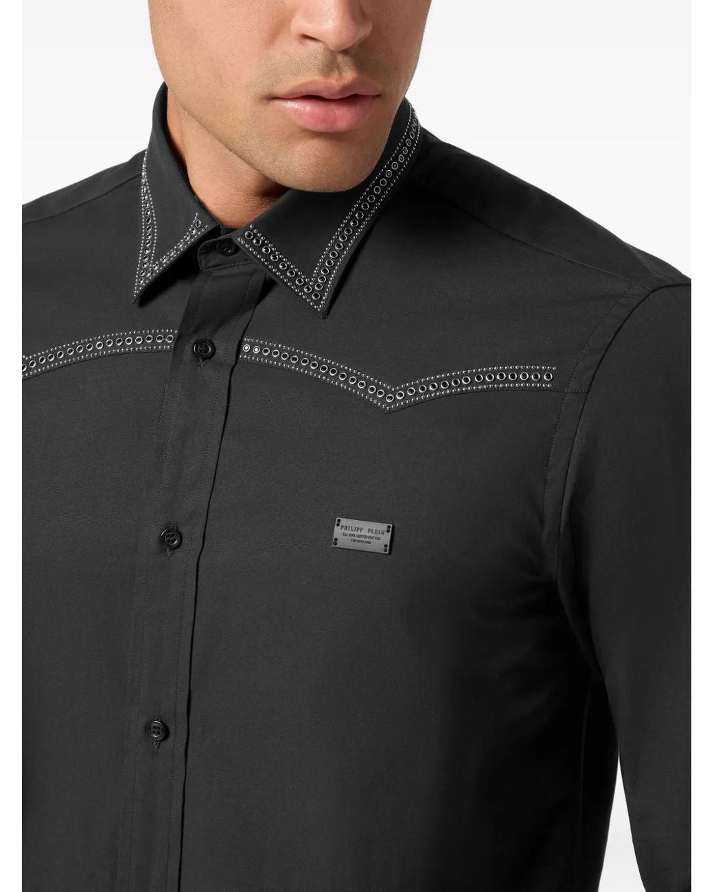 Philipp Plein Black Stud-Embellished Cotton Shirt for men
