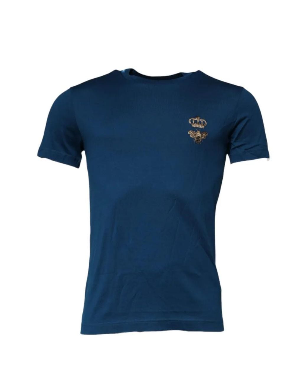 Dolce & Gabbana Blue Embroidered Bee-Crown T-Shirt for men